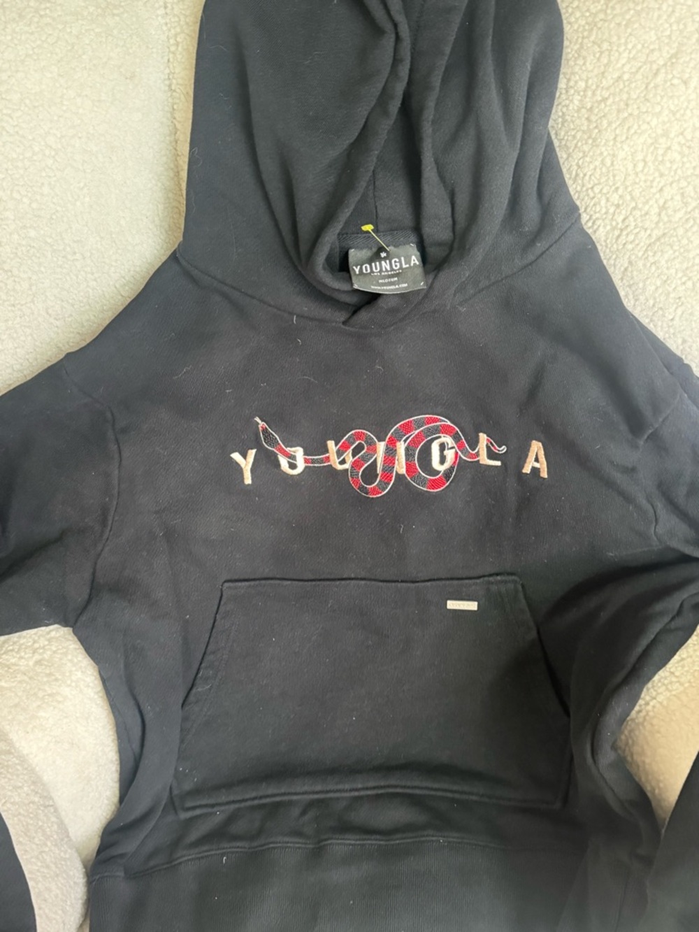 YoungLA Black Crewneck Hoodie with Red Snake Logo